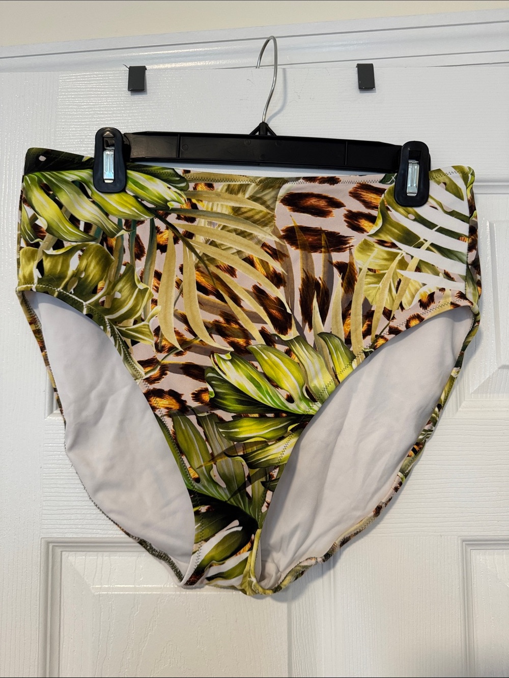 Fantasie Tropical Leaf & Leopard High-Waist Bikini Bottoms - Green Size XL